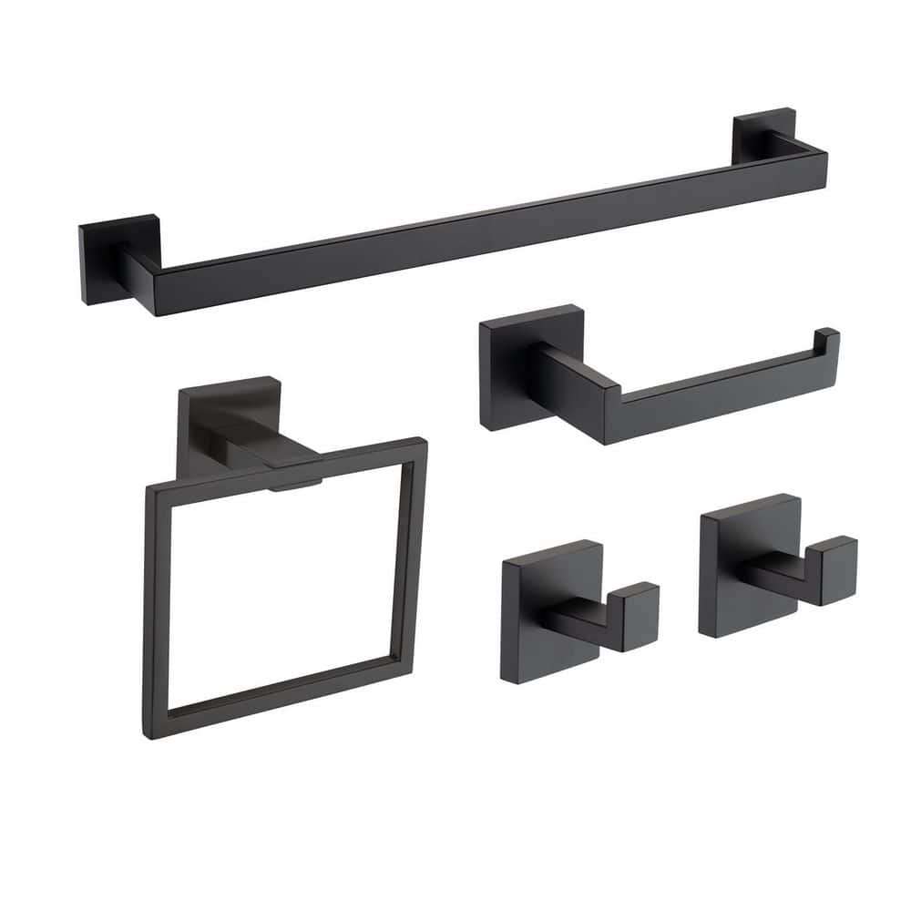 5-Piece Bath Hardware Set in Stainless Steel with Towel Bar, Toilet Paper Holder, Towel Ring and 2-Hooks, Matte Black price history on PriceWatchPro