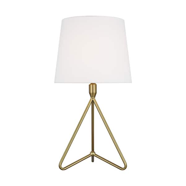 Generation Lighting Dylan Short 26 in. Burnished Brass Table Lamp with White Linen Shade