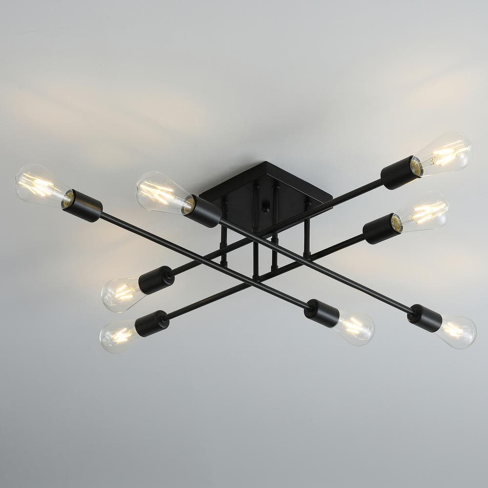 Black Iron 8-Light Modern Linear Sputnik Chandelier