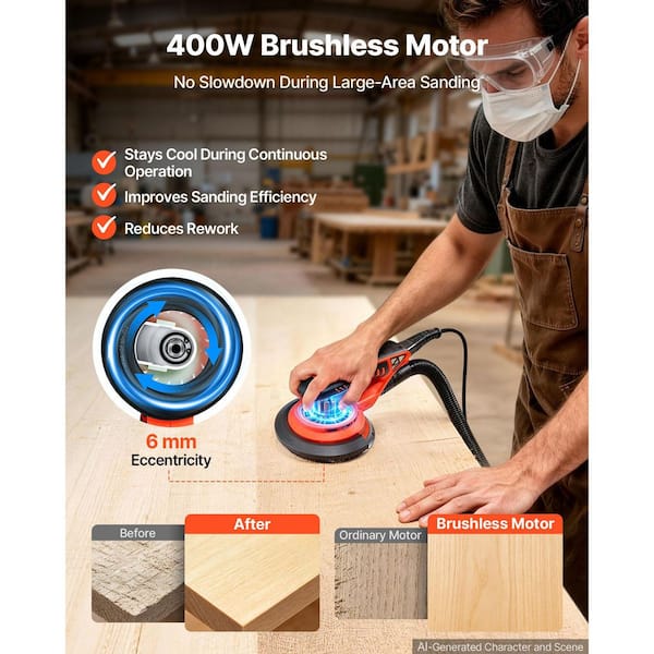 5 & 6-In. Random Orbital Sander 400W Orbital Sander, 4000-10000RPM Electric Corded Palm Sanders with 20PCS Sandpapers