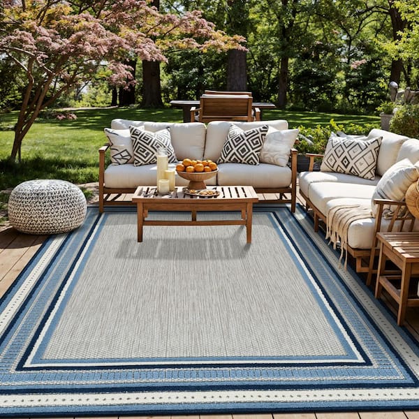 World Rug Gallery Coastal Border Design Indoor/Outdoor High-Low