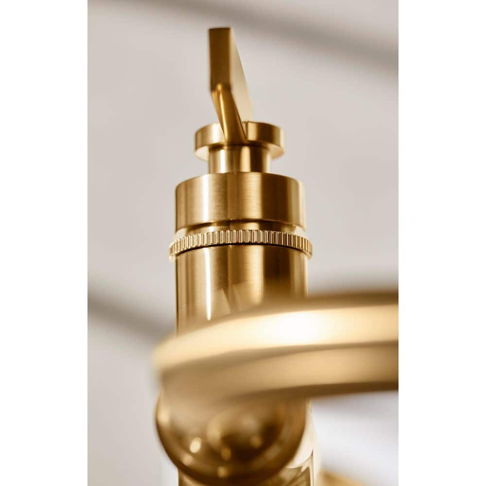 Vibrant Brushed Moderne Brass Floor-Mount Bath Filler with Handshower