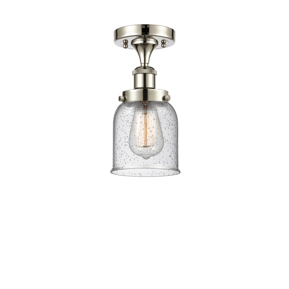 Bell 5 in. 1-Light Polished Nickel Industrial Semi-Flush Mount with Seeded Glass Shade price history on PriceWatchPro