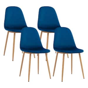 Dining Kitchen Velvet Cushion Seat, Upholstered Back and Metal Legs Side Chairs Set of 4, Blue