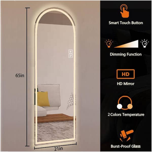 SUNRINX Silver 21 in. W x 65 in. H Arch Full Length Mirror with 2