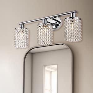 20.87 in. 3-Light Chrome Vanity Wall Lamp with Crystal Shade