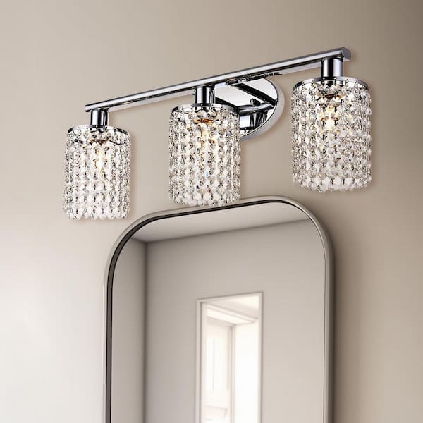 20.87 in. 3-Light Chrome Vanity Wall Lamp with Crystal Shade