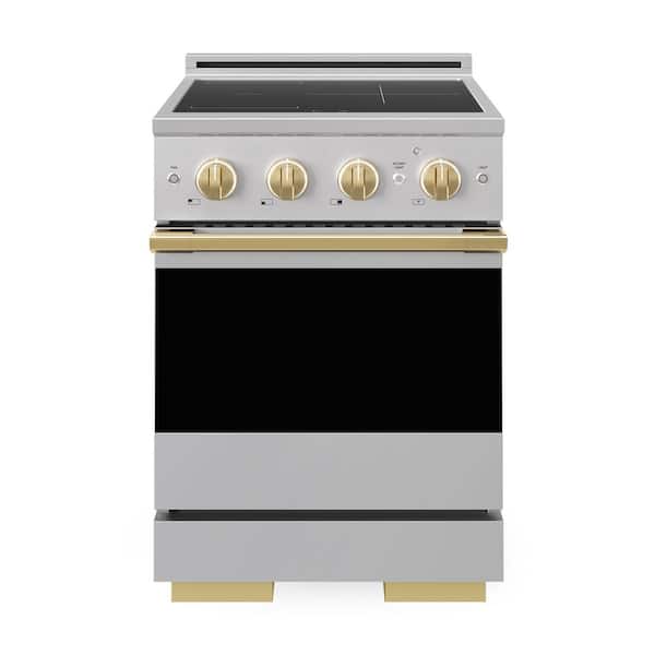 Autograph 24 in. 3.2 cu. ft. Marino Induction Range 3 Burner Element Cooktop and Convection Oven in Stainless with Gold