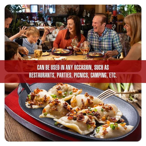 JFVKAF 12-Piece Oval Cast Iron Fajita Skillet Pan Set with Wooden
