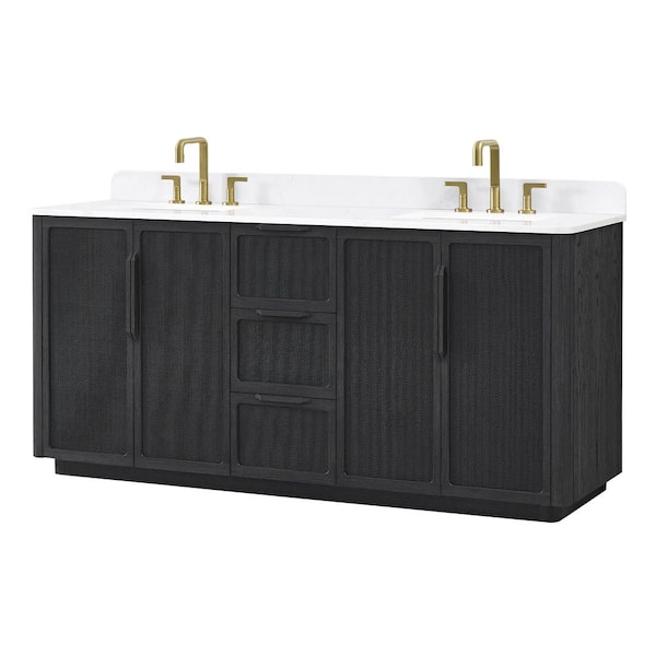 Busan 72 in. W x 22 in. D x 33.9 in. H Double Bath Vanity in Oak Classic Black with White Quartz Stone Top