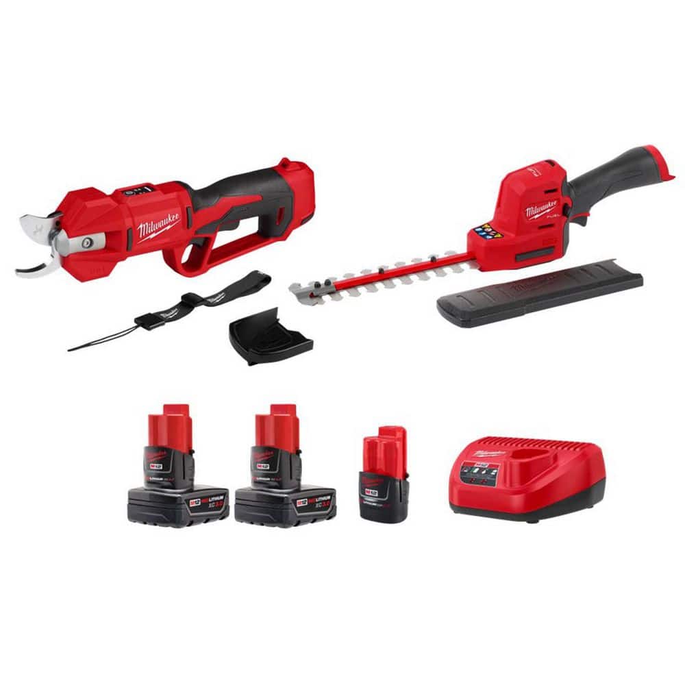 M12 12V Brushless Cordless Battery Powered Pruner Shears Kit w/ Hedge Trimmer, (3) Batteries, (1) Charger price history on PriceWatchPro
