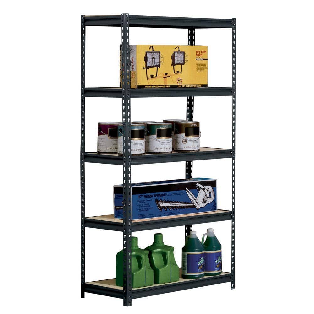 Heavy-Duty Workshop 5-Tier Steel & Wood Shelving Unit, 36"W x 18"D x 72"H, Black