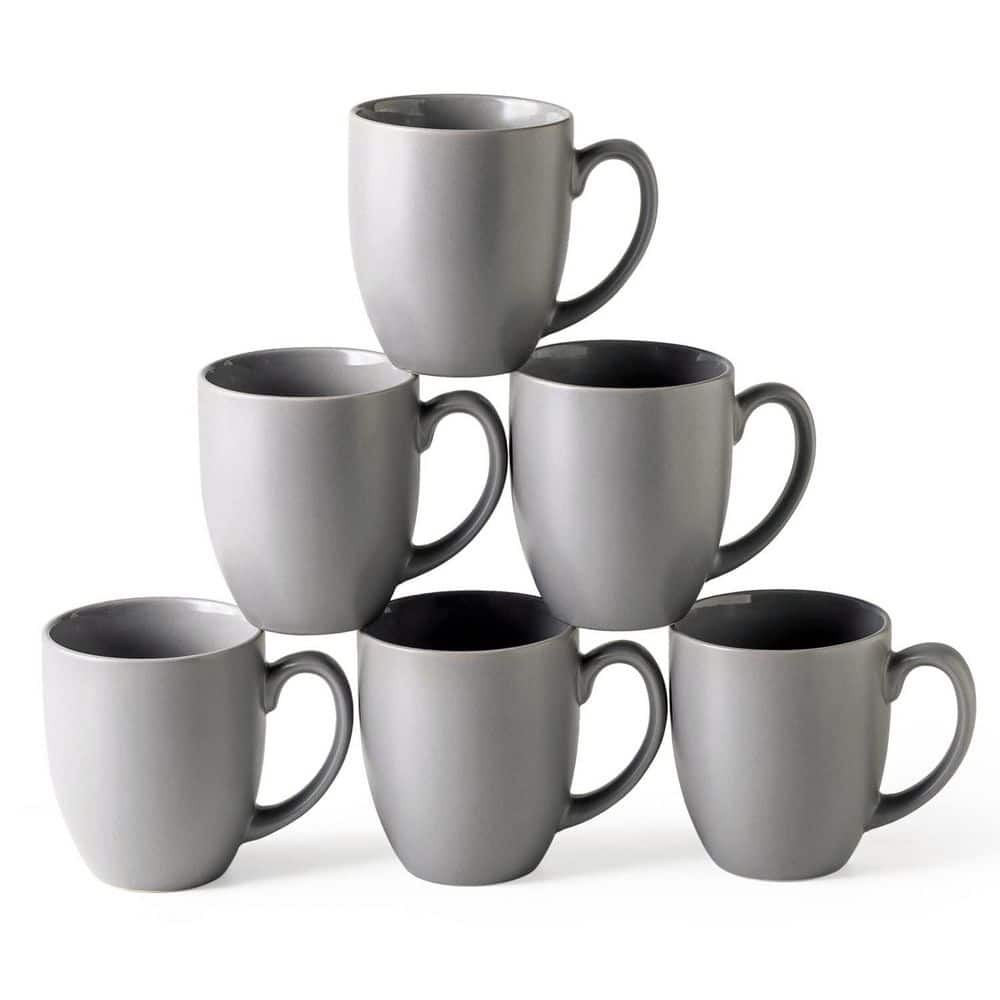 Wudkey 16 oz. Matte Gray Ceramic Coffee Mugs with large handle to