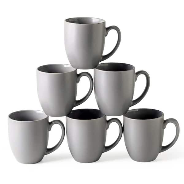 Wudkey 16 oz. Matte Gray Ceramic Coffee Mugs with large handle to