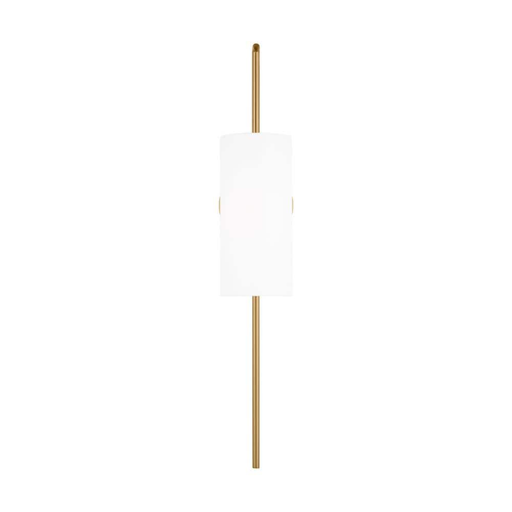 Burnished Brass Cylinder Sconce with White Linen Shade