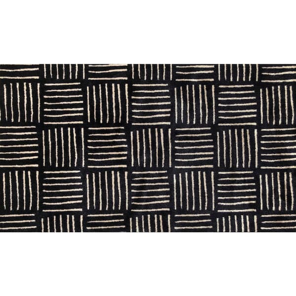 Weave 2.29 ft. x 3.92 ft. Black and White Basket Weave Pattern Area Rug