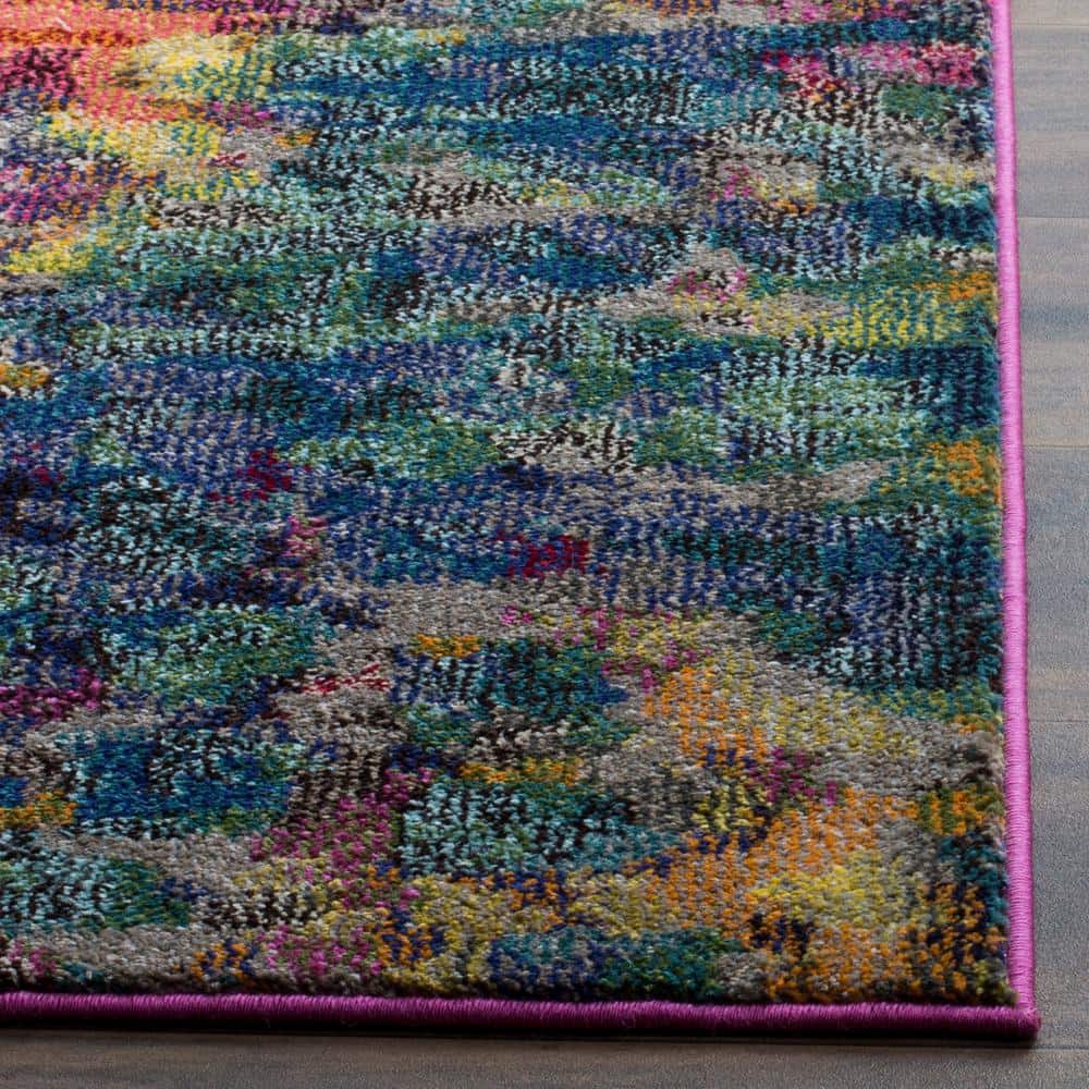 Pink and Multicolor Geometric Synthetic Runner Rug