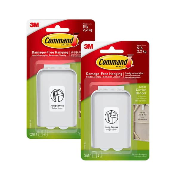 5 lbs. Jumbo White Canvas Picture Hanger (2-Hook, 8-Strips)