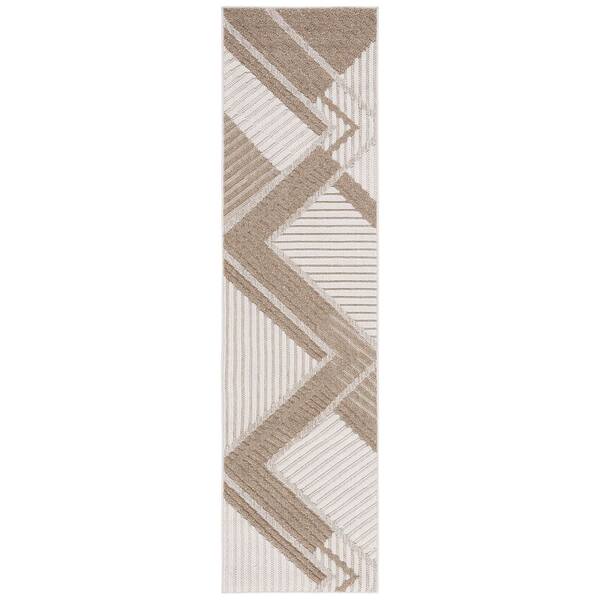 SAFAVIEH Global Beige/Light Beige 2 ft. x 12 ft. Abstract Chevron Indoor/Outdoor Runner Rug