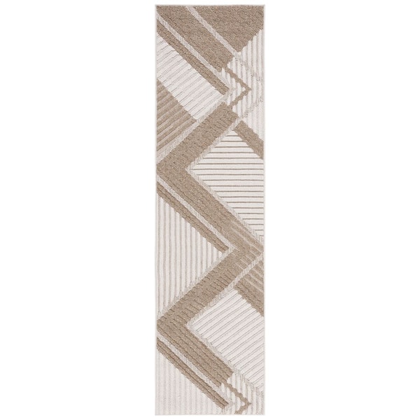 Global 2 ft. x 14 ft. Beige/Light Beige Abstract Chevron Indoor/Outdoor Runner Rug