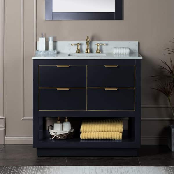 WOODBRIDGE Venice 37 in.W x 22 in.D x 38 in.H Bath Vanity in Gray with Engineered stone Vanity Top in White with White Sink