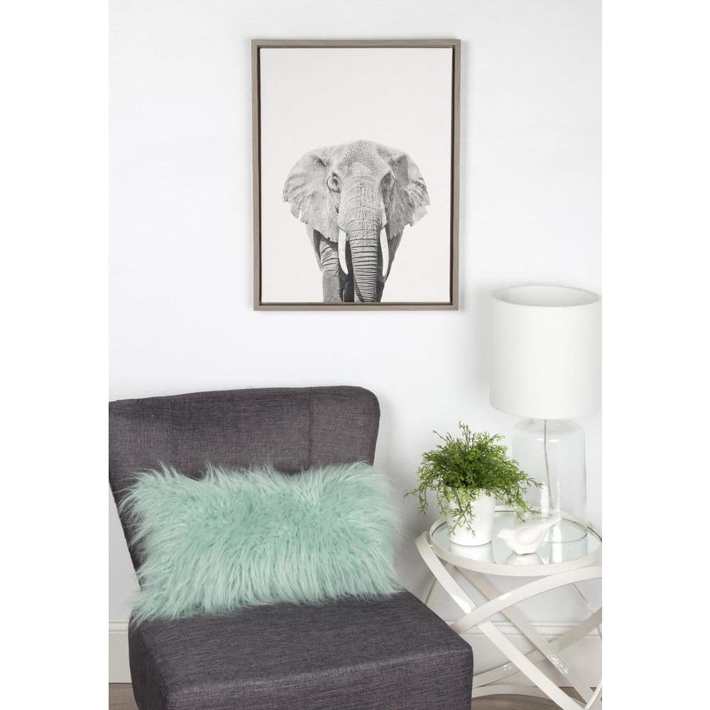 Gray Framed Black and White Elephant Canvas Wall Art