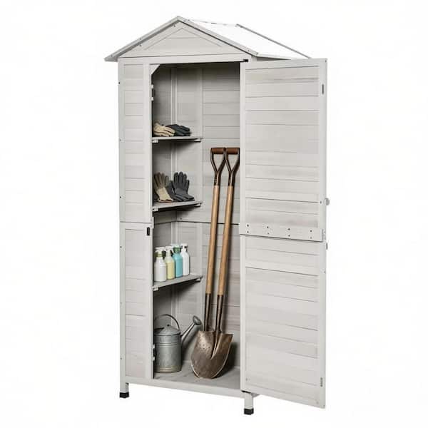 35.5 in. W x 24.75 in. D x 78.75 in. H Gray Wood Outdoor Storage Cabinet,Outdoor Storage Tools Shed with Tilted Tin Roof