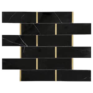 Natural Blanco Black Gold 11.86 in. x 11.54 in. Brick Joint Polished Marble Mosaic Tile (9.5 sq. ft./Case)