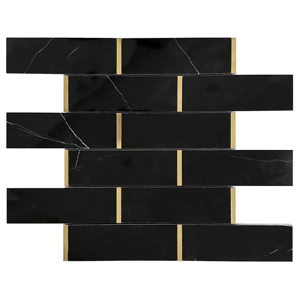 Natural Blanco Black Gold 11.86 in. x 11.54 in. Brick Joint Polished Marble Mosaic Tile Sample price history on PriceWatchPro