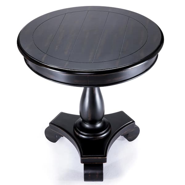 Morden Fort 26 in. Round End Table for Living Room and Bed Room, Wood Pedestal Side Table in Black
