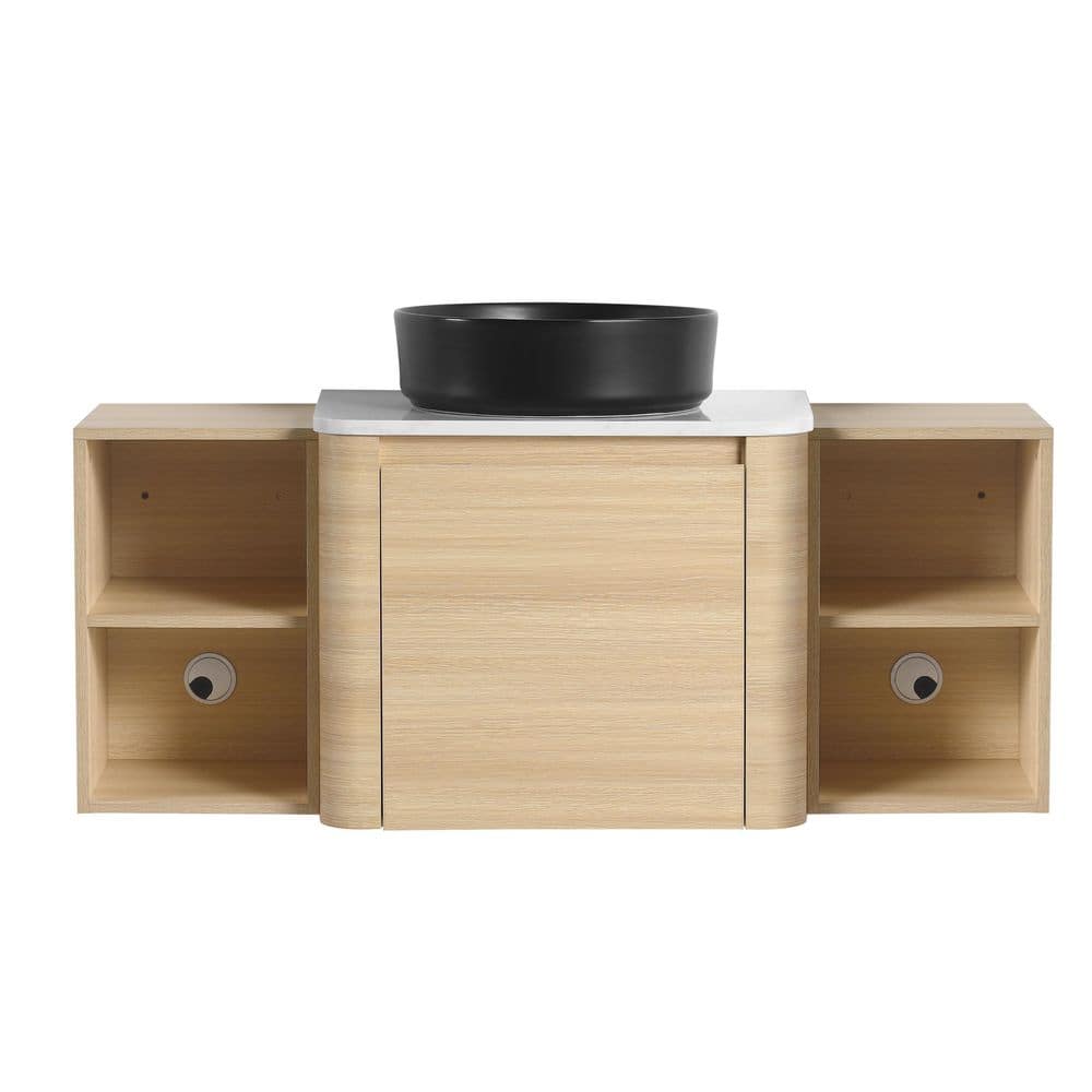 48 in. Wall-Mounted White Oak Bath Vanity with White Engineered Stone Top, Black Sink, 2-Storage Shelves Unassembled price history on PriceWatchPro