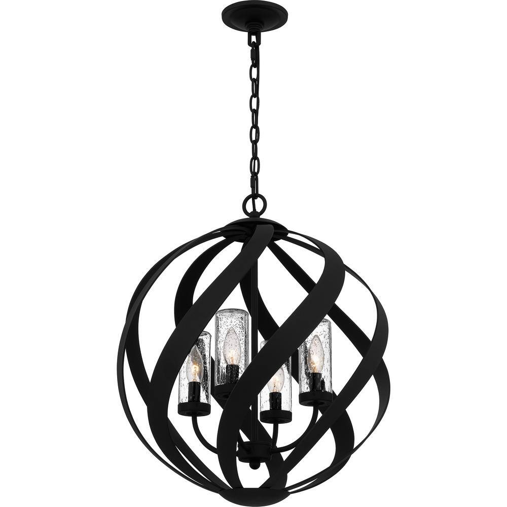 Matte Black Globe Pendant Light with Clear Seedy Glass Shades