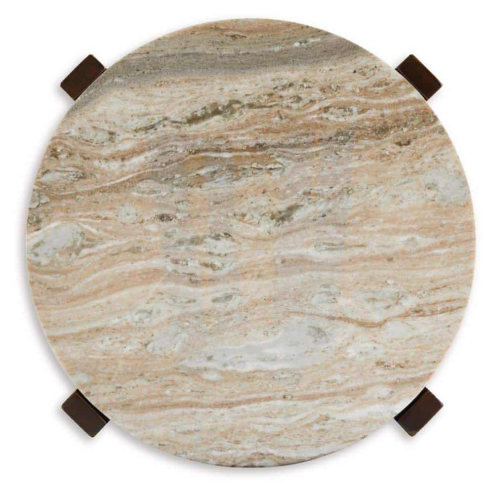 Tanidore 22 in. Brown Round Marble End Table - thumbnail 4