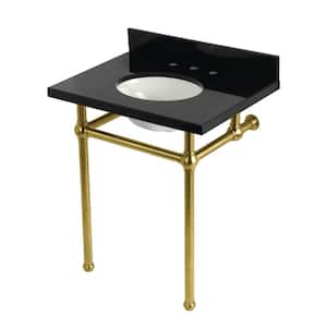 Templeton 30 in. Granite Console Sink Set with Brass Legs in Black Granite/Brushed Brass