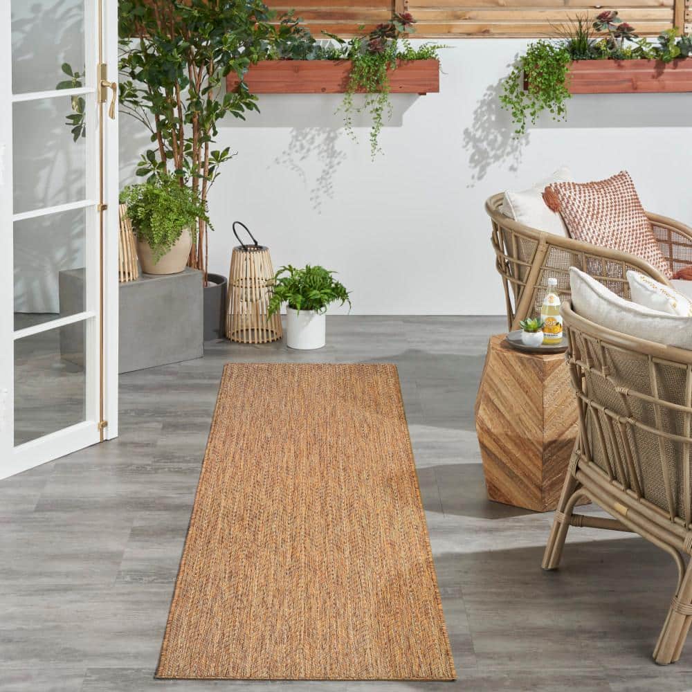 Natural Brown Geometric Flatweave Indoor/Outdoor Runner Rug