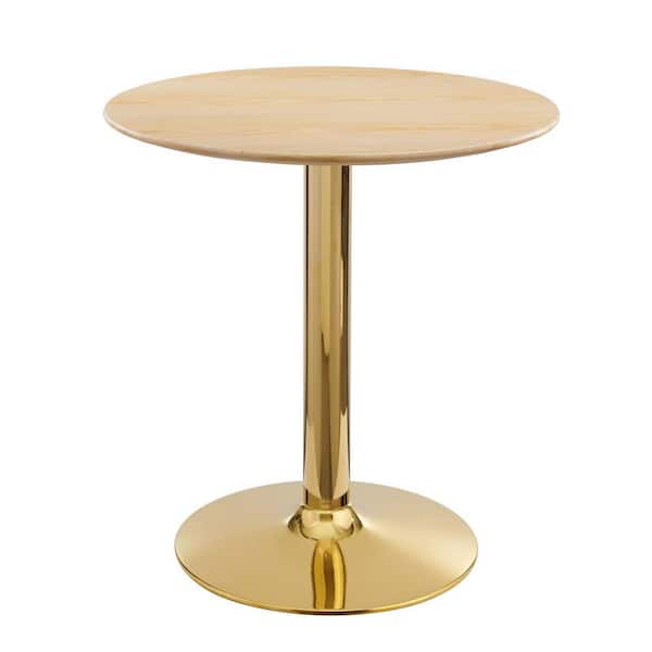MODWAY Verne 28 in. Round Dining Natural Wood Top with Gold Metal Base