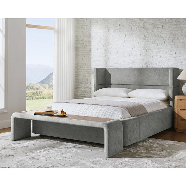 JAYDEN CREATION Karl Gray Pine Wood Frame Queen Platform Bed with Bedside Tables