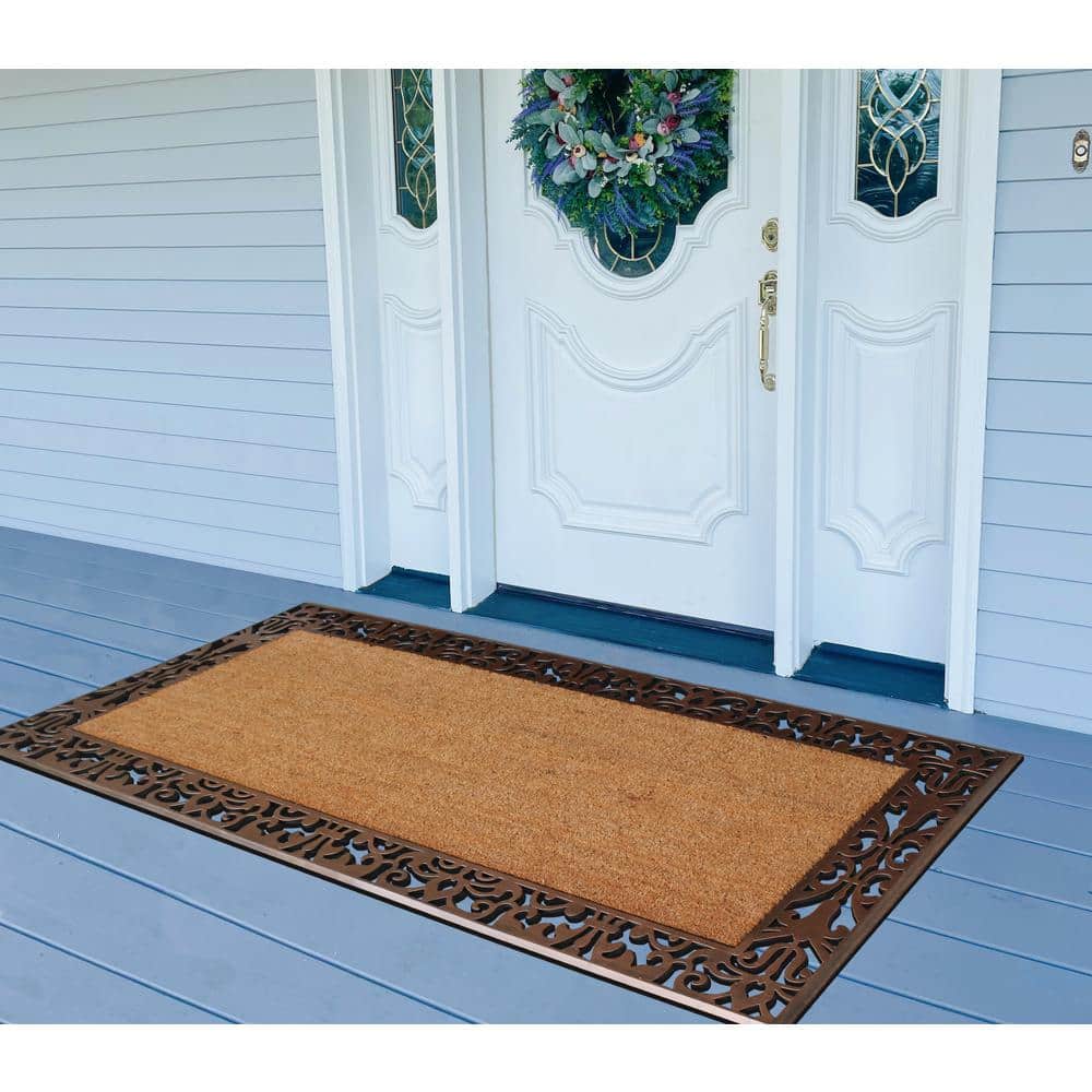 Large Beige and Brown Coir Outdoor Doormat with Rubber Backing