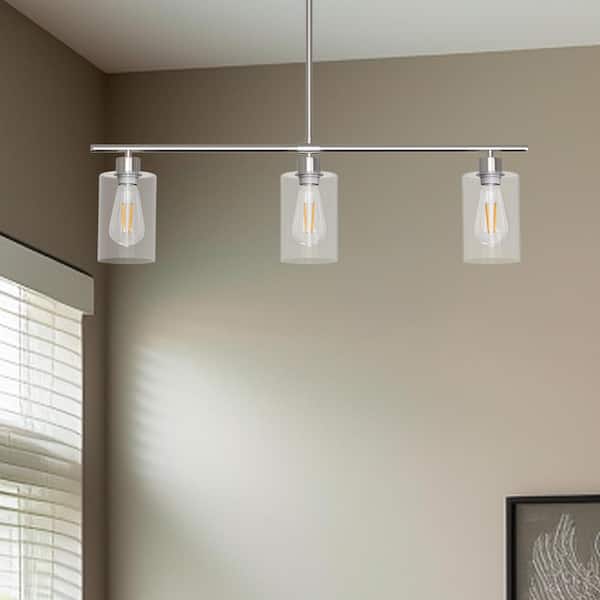 3-Light Chrome Kitchen Island Linear Pendant with Clear Glass Shades