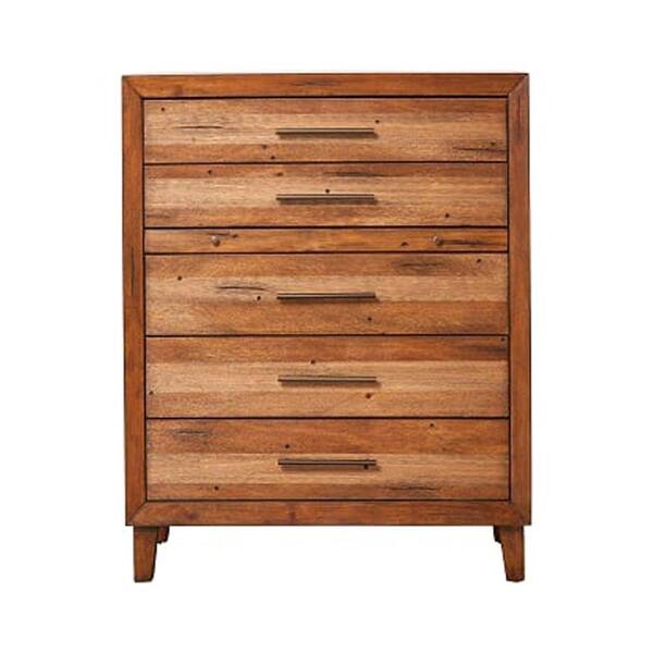 Benjara 18 in. Brown 5-Drawer Wooden Chest of Drawers