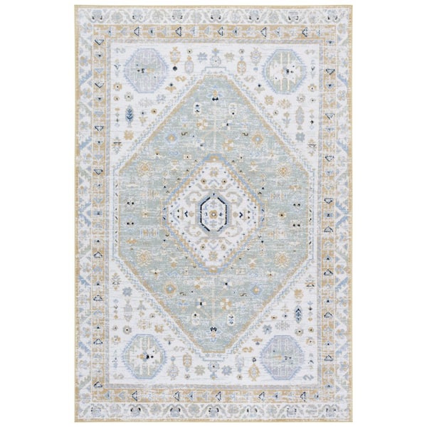 Bayside 9 ft. x 12 ft. Gold/Green Traditional Medallion Area Rug