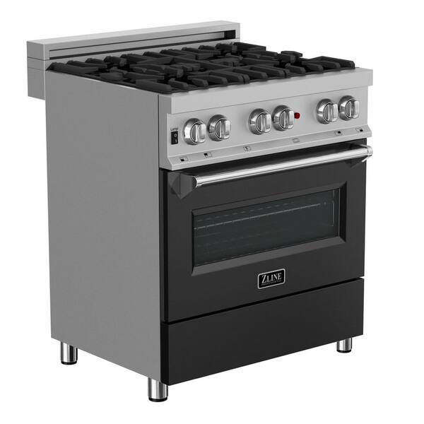 ZLINE Kitchen and Bath 30 in. 4 Burner Dual Fuel Range with Black Matte Door in Fingerprint Resistant Stainless Steel
