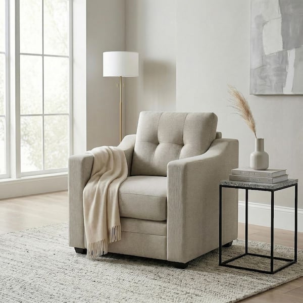 KYVOS Newport Hemp Beige Slope Arm Polyester Fabric Arm Chair