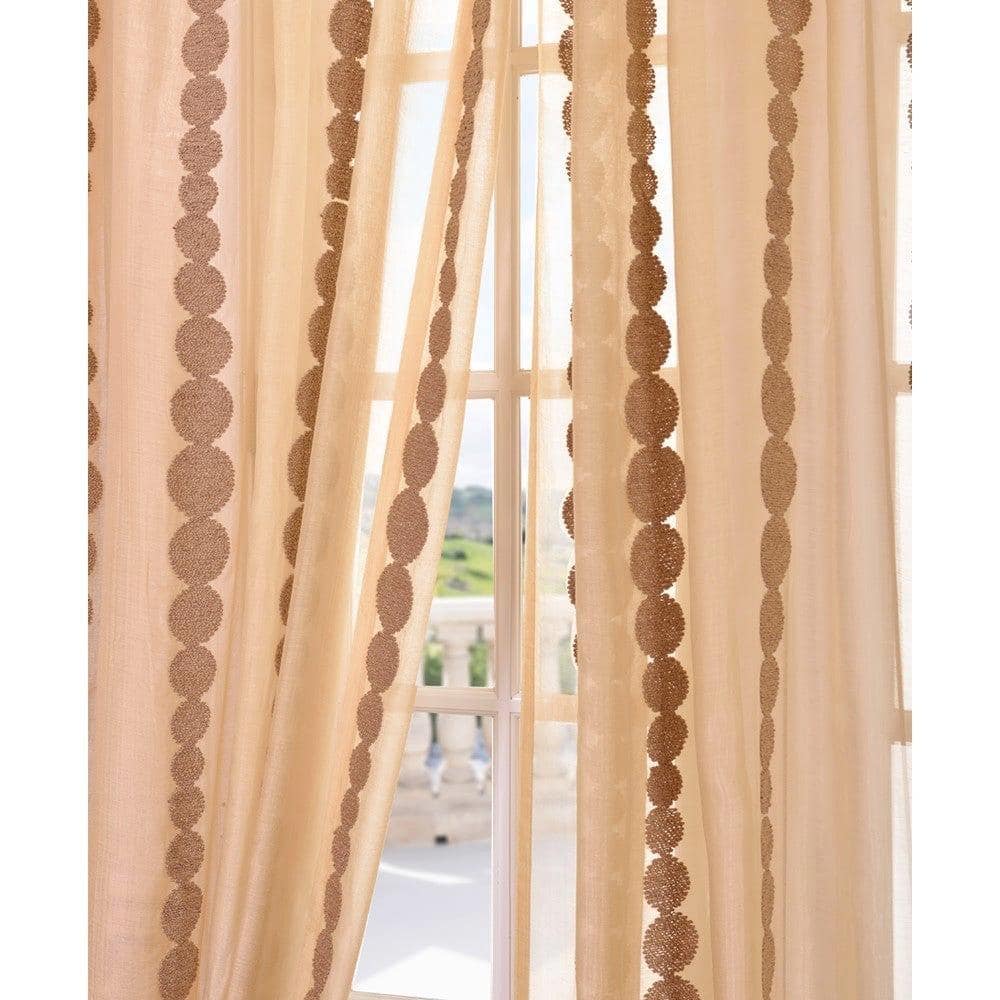 Gold Embroidered Sheer Rod Pocket Curtain Panel