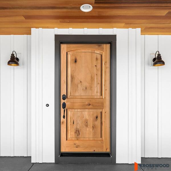 Krosswood Doors 32 in. x 80 in. Rustic Knotty Alder Arch Top Clear Stain Right-Hand Inswing Wood Single Prehung Front Door