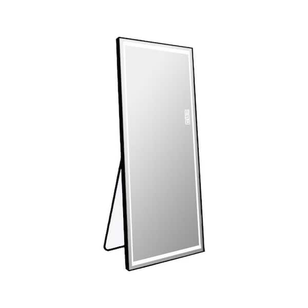 Unbranded 21 in. W x 65 in. H Aluminium Black Standing Mirror, Large Floor Mirror with Adjustable LED Light, Explosion-Proof Glass