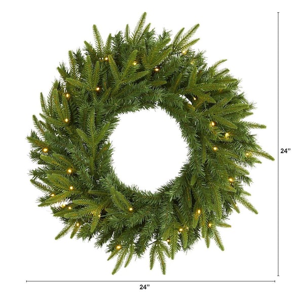 24 in. Pre-Lit Long Pine Artificial Christmas Wreath with 35 Clear LED Lights