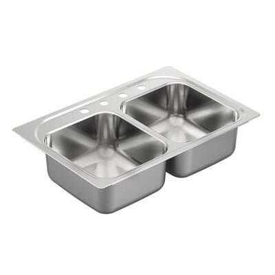 1800 Series Drop-In Stainless Steel 33 in. 4-Hole Double Basin Kitchen Sink Featuring QuickMount Hardware