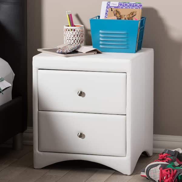 Baxton Studio Dorian White Faux Leather Upholstered Modern Nightstand Baxton Studio Dorian White Faux Leather Upholstered Modern Nightstand
