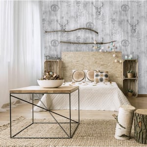 Stag Wood Panel Grey Wallpaper (Covers 56 sq. ft.)